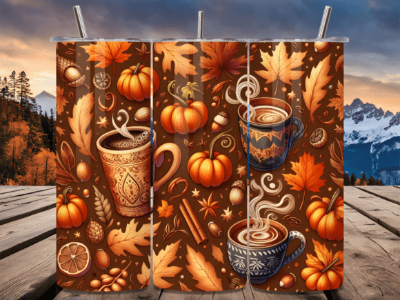 Autumn Coffee Pumpkin Tumbler Wrap for Seasonal Branding