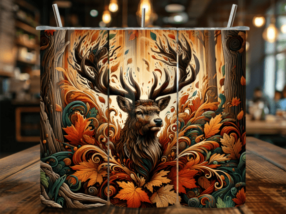 Autumn Forest Stag Head Tumbler Wrap for Editorial Design