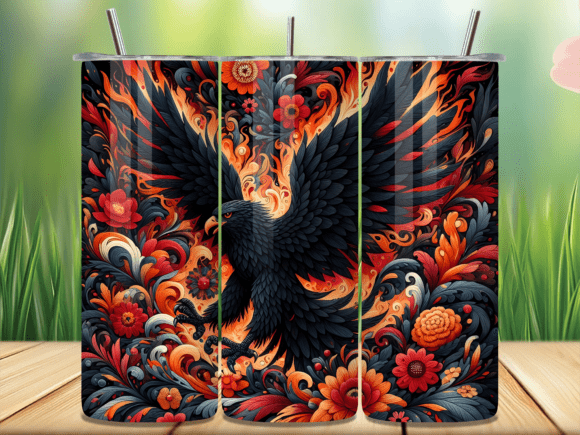 Black Phoenix Fire Floral Tumbler Wrap for Professional Sellers