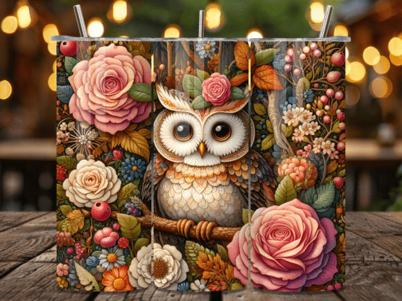 Boho Floral Owl Garden Art Tumbler Wrap for Authentic Branding