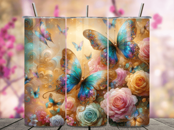 Boho Rose Gold Butterfly Tumbler Wrap for Stylish Handmade Projects
