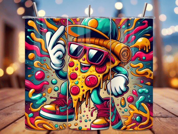 Cartoon Pizza Graffiti Art Tumbler Wrap for Blog Graphics and Content Design