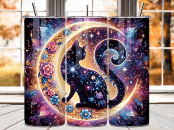 Celestial Moon Floral Cat Tumbler Wrap: A Design Asset That Shines