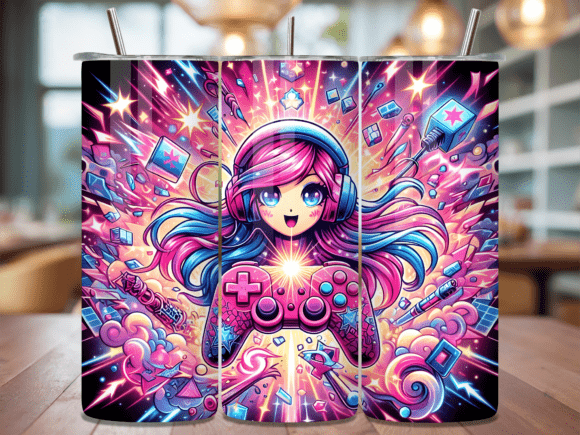 Chibi Girl Gaming Controller Tumbler Wraps for Creative Makers