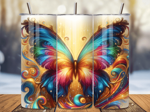 Colorful Abstract Butterfly Tumbler Wrap for Vibrant Branding