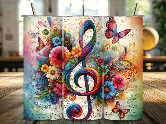 Colorful Treble Clef Floral Tumbler Wrap for Creative Sellers