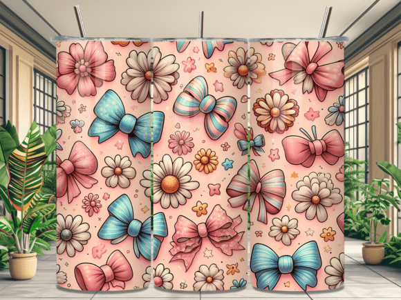 Coquette Pink Bows Flowers Tumbler Wrap: A Delightful Design Asset for Branding