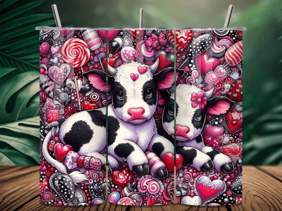 Coquette Pink Cow Valentine Tumbler Wrap for Local Business Branding