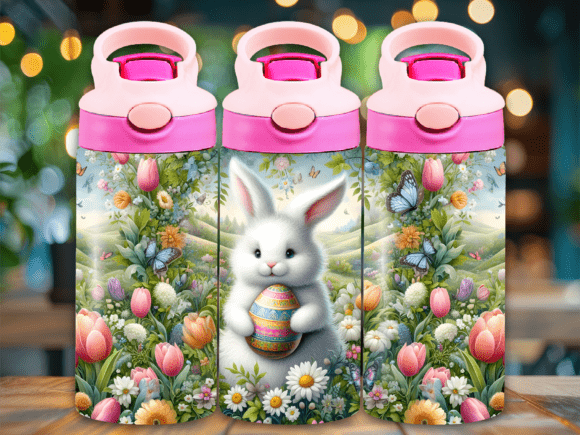 Easter Bunny Floral Flip Top Kid Tumbler: A Festive Graphic Design Asset for Tumbler Wraps