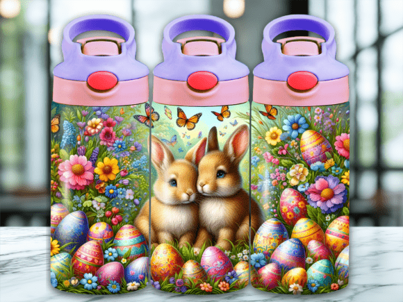 Easter Bunny Pair Flip Top Kids Tumbler for Festive Tumbler Wraps