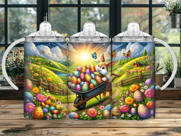 Easter Egg Bunny Sippy Cup Kids Tumbler: A Playful Graphic Design Asset for Content Creators