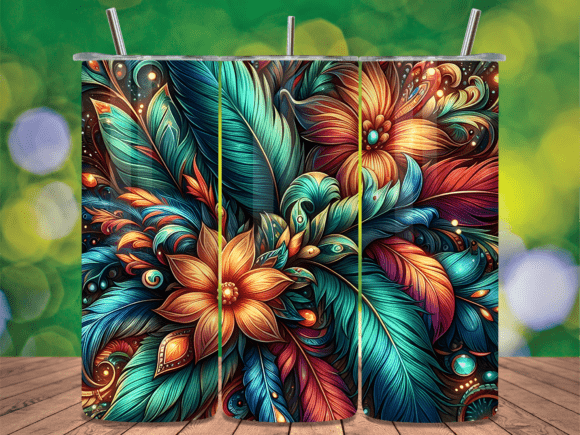 Floral Feather Colorful Tumbler Wrap: A Versatile Design for Creative Sellers