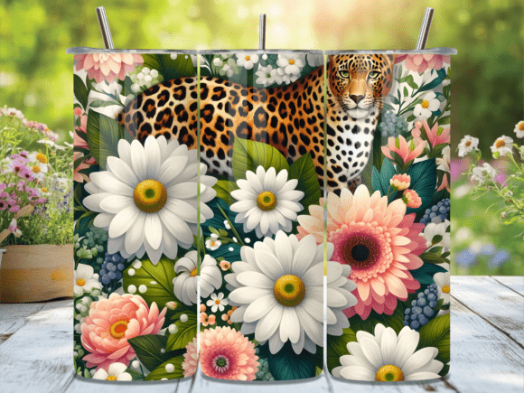 Floral Leopard Garden Tumbler Wrap: A Vibrant Design Asset for Creative Projects