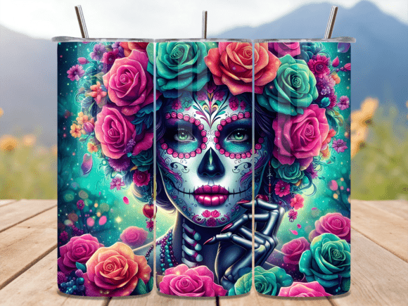 Floral Sugar Skull Girl Tumbler Wrap PNG Review for Real Projects