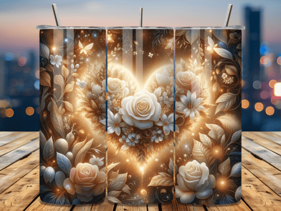 Gold Glow Floral Valentine Tumbler Wrap for Modern Branding
