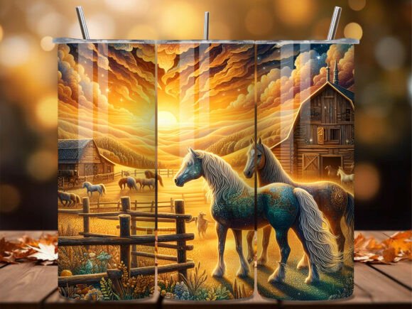 Golden Farm Sunset Horse Tumbler Wrap: A Versatile Graphic Design Asset