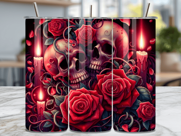 Gothic Red Rose Skull Candle Tumbler Wrap for Stylish Handmade Projects