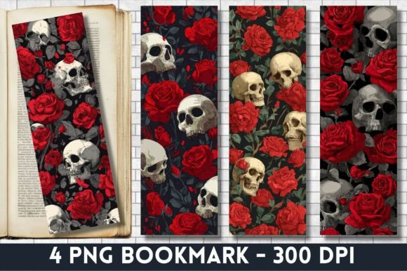 Gothic Red Rose Skull Floral Bookmark for Crafts: A Bold Design Asset Review