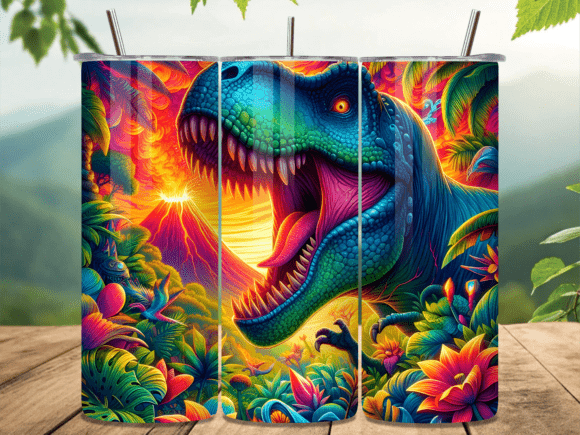 Neon Colorful T-Rex Tumbler Wrap: A Bold Design for Memorable Marketing