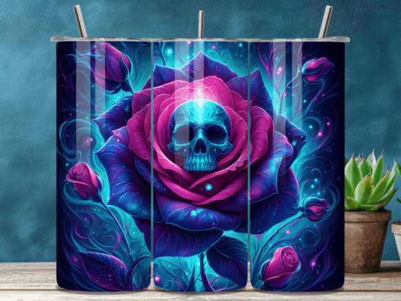 Neon Skull Rose Floral Tumbler Wrap PNG Review for Brand Designers