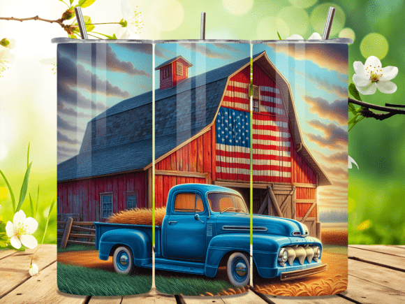 Patriotic Barn Blue Farm Tumbler Wrap for Real Craft Projects