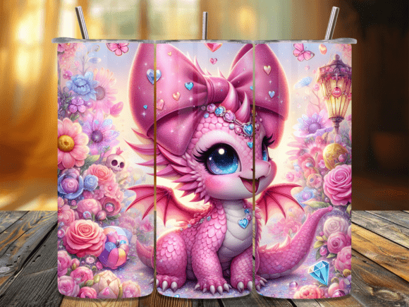 Pink Floral Fantasy Dragon Tumbler Wrap: A Design Asset for Eye-Catching Blog and Website Graphics