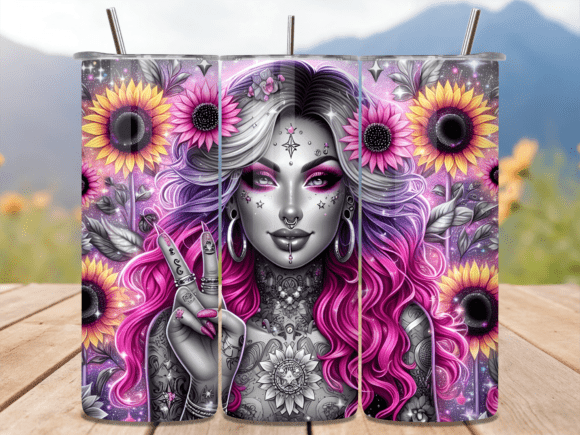 Pink Gothic Girl Sunflower Tumbler Wrap: A Bold Visual Asset for Creative Content