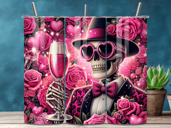 Pink Rose Skull Valentine Tumbler Wrap: A Bold Editorial Design Asset