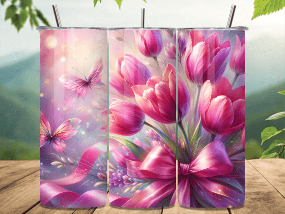 Pink Tulip Floral Bow Tumbler Wrap PNG Review: A Versatile Graphic Design Asset