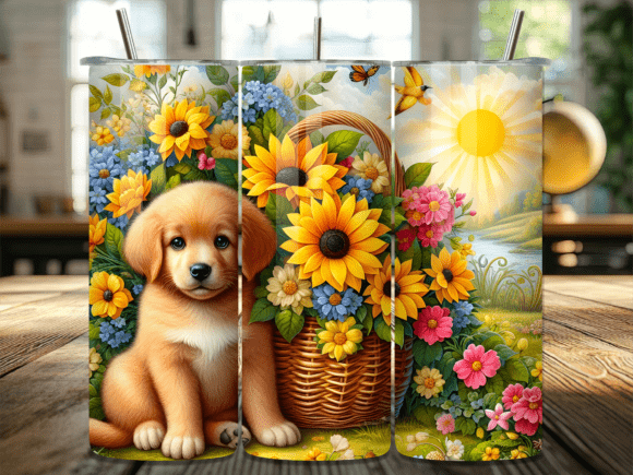 Puppy Sunflower Basket Tumbler Wrap: A Warm Addition to Local Branding Projects