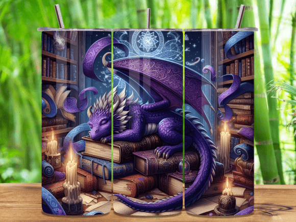 Purple Wizard Dragon Books Tumbler Wrap for Branding and Packaging