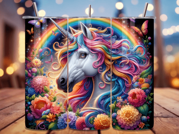 Rainbow Floral Unicorn Tumbler Wrap: A Playful Graphic Design Asset for Creative Projects