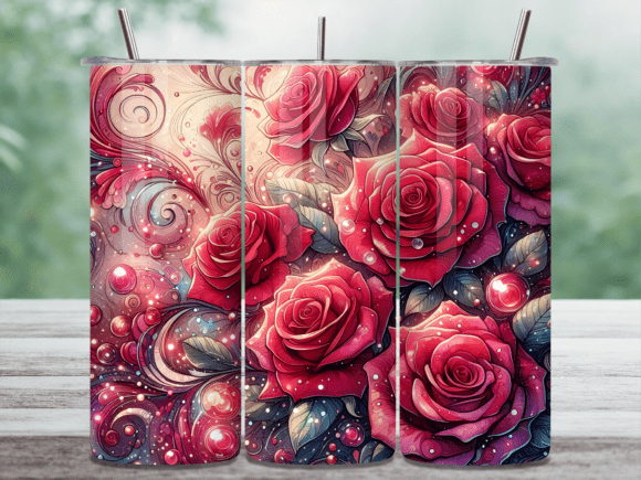 Red Rose Floral Pattern Tumbler Wrap for Local Business Branding