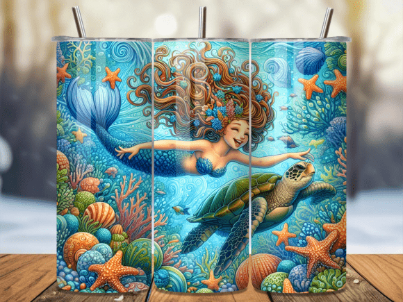 Sea Turtle Cute Mermaid Tumbler Wrap for Creative Sellers