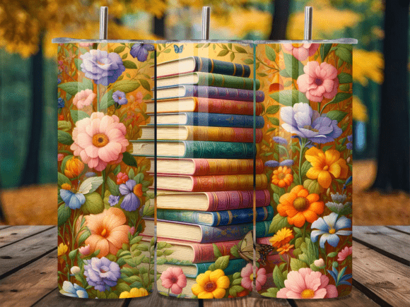 Tall Pastel Book Stack Floral Tumbler Wraps: A Soft, Versatile Graphic Design Asset