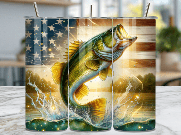 USA Flag Jumping Bass Fish Tumbler Wrap: A Bold Visual for Bloggers and Content Creators