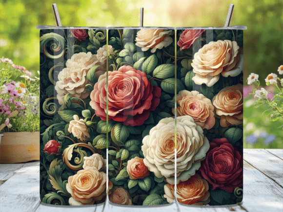 Vintage Cream Red Rose Tumbler Wrap for Authentic Branding