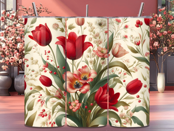 Vintage Floral Red Tulip Tumbler Wrap: A Timeless Design Asset for Branding and Marketing