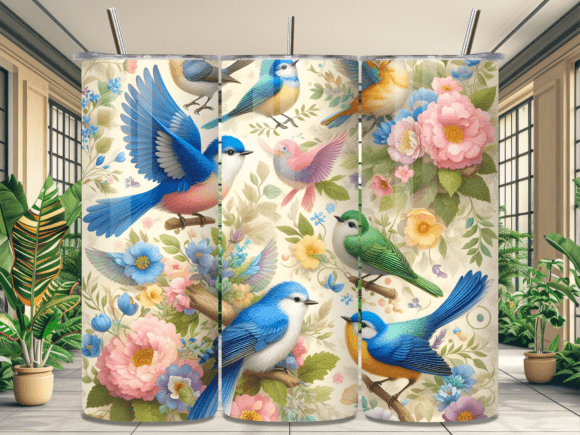 Watercolor Blue Bird Floral Tumbler Wrap for Brand Identity